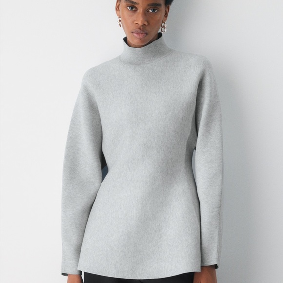 The Group (Babaton) Boiled Wool Boxy Turtleneck Heather Chrome L/XL - Picture 2 of 8